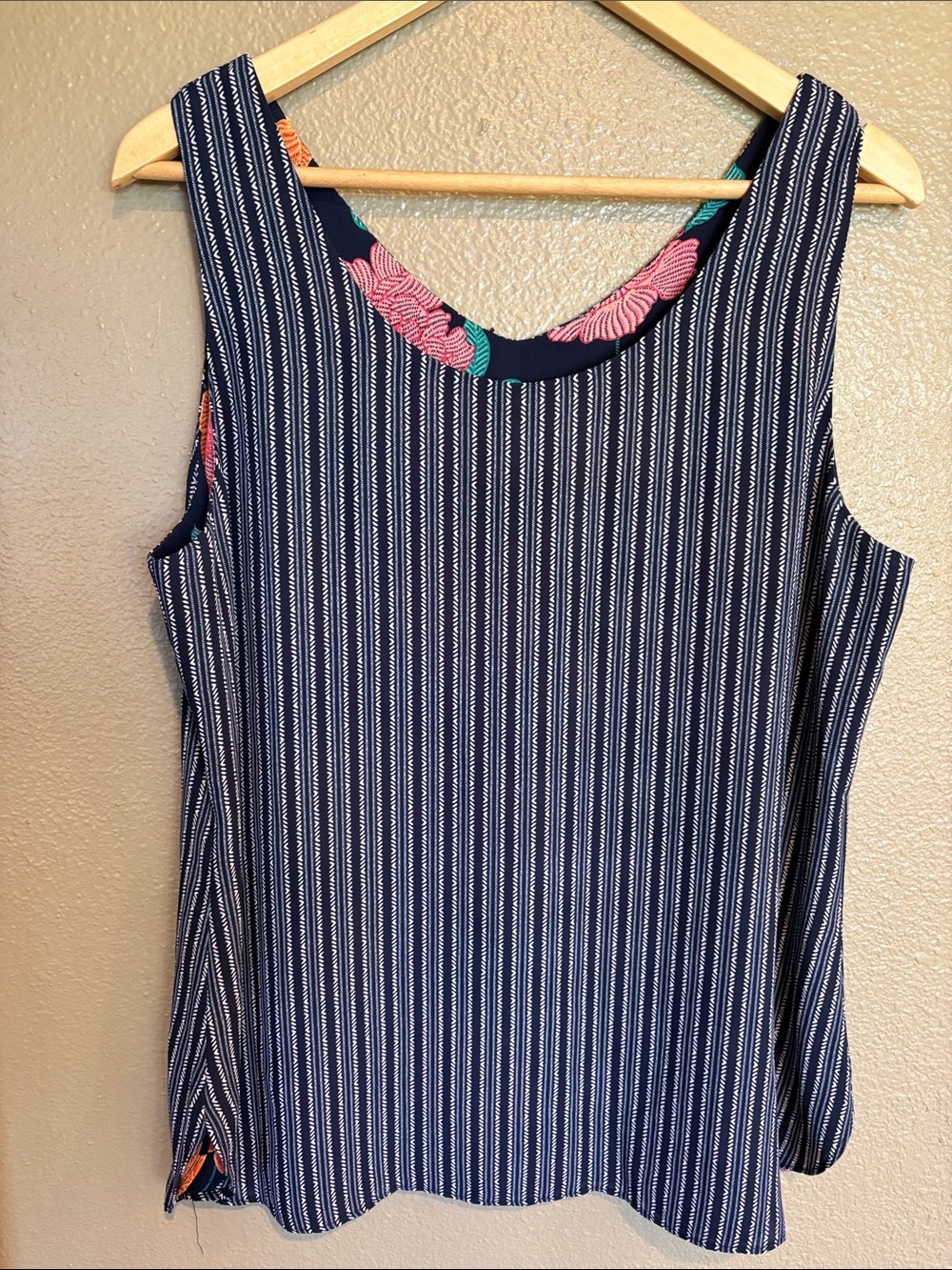 Chico’s Size 2 (12-14) Reversible Navy Stripe and floral Sleeveless Tank Top